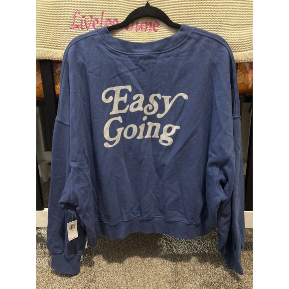 NWT Old Navy Blue Cropped Crewneck Sweatshirt Womens Size XXL - Picture 3 of 4